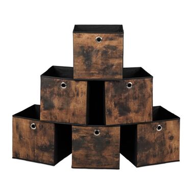 Relaxdays Stoff Aufbewahrungsbox Holzoptik 6er Set