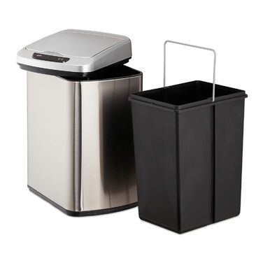 Relaxdays Sensor Mülleimer 12l, eckiger Abfalleimer mit Deckel & Inneneimer, Küche & Bad, Automatik Mülleimer, (Silber)