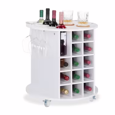 Relaxdays Weißes Weinregal auf Rollen