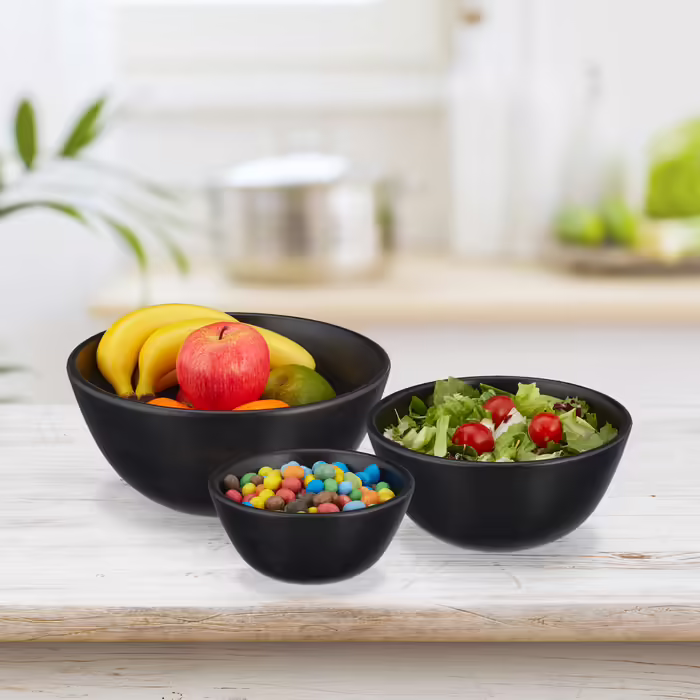 Relaxdays Salatschüssel 3er Set schwarz