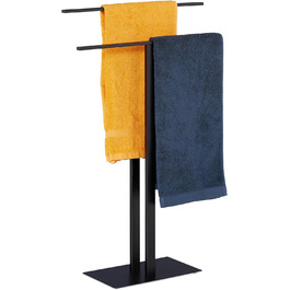 Relaxdays Handtuchständer, 2 Stangen, freistehend, HBT: 82 x 50 x 19 cm, schwarz