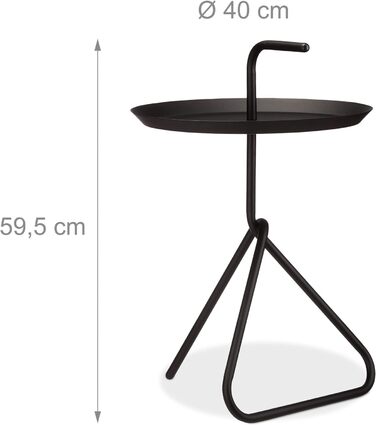 Relaxdays, schwarz Beistelltisch aus Metall, Runder Ablagetisch mit Tragegriff, Moderner Couchtisch, HxD ca. 59 x 40cm, Standard