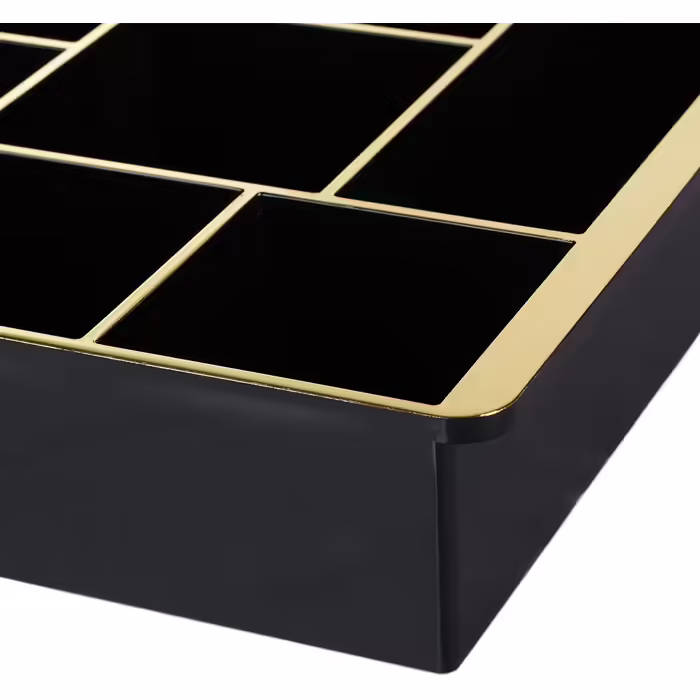 Relaxdays Schubladen Organizer, für Kosmetik, Ordnungssystem, Kunststoff, 8 Fächer, HBT: 5 x 35 x 22 cm, schwarz/gold, 1 Stück
