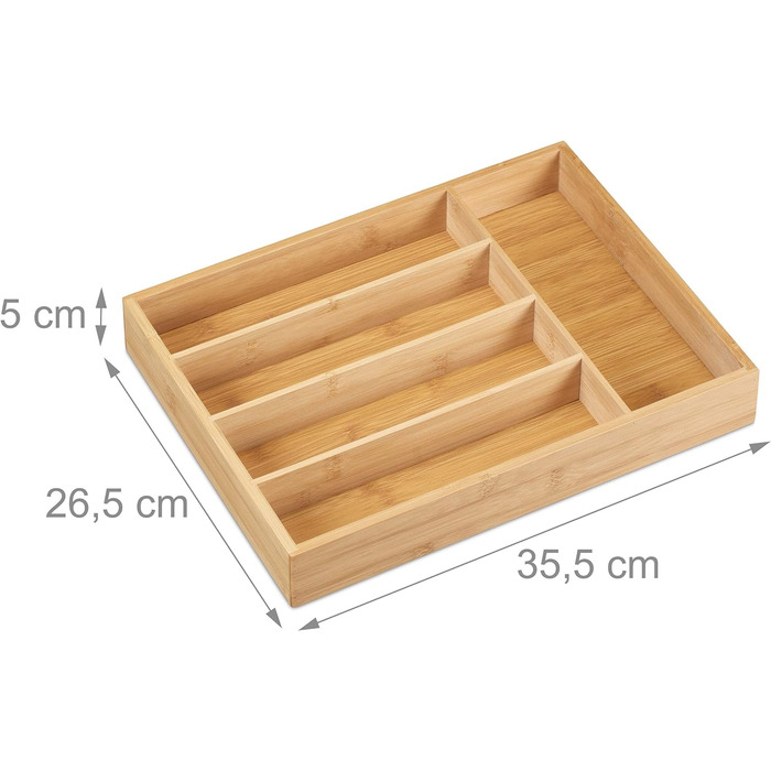 Relaxdays Besteckkasten, Bambus, 5 Fächer, HBT 5x35,5x26,5 cm