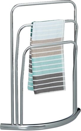 Relaxdays Handtuchständer CURVY, 3 Stangen, 85x66x20 cm, freistehend, Metall, Edelstahl-Optik, silber