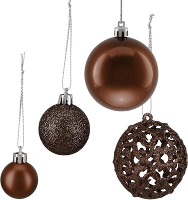Relaxdays Weihnachtskugeln 150er Set, glitzernd/matt/glänzend, Kunststoff, ∅ 3/4/6 cm, Braun