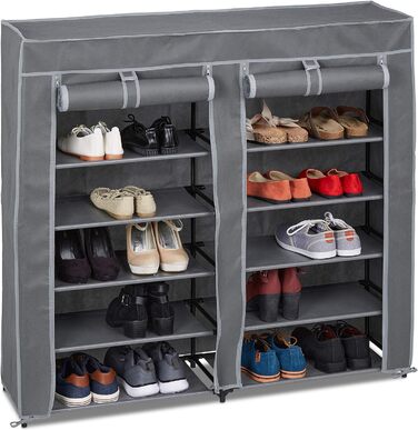 Relaxdays Schuhschrank, 12 Fächer, 36 Paar Schuhe, abnehmbarer Bezug, HBT 107x115x30 cm