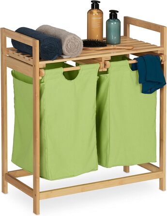 Relaxdays Bambus Wäschekorb, 2 Fächer, ausziehbar, 60L, Natur