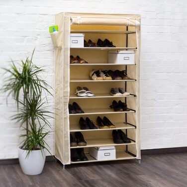 Relaxdays Schuhschrank Valentin, 9 Ablagen, HBT 161 x 88 x 30 cm, beige