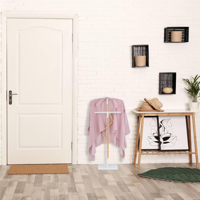 Relaxdays Herrendiener in Weiß & Holzoptik