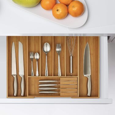 Relaxdays Bambus Besteckkasten, ausziehbar, HBT 5x55x44 cm