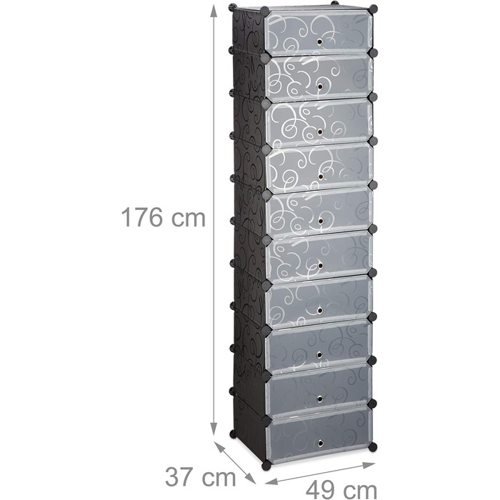 Relaxdays Schuhregal 10 Ebenen, platzsparend, DIY, 176x49x37 cm, Schwarz