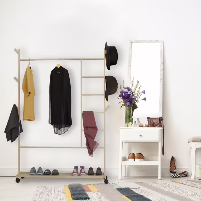 Relaxdays Kleiderständer Bambus rollbar