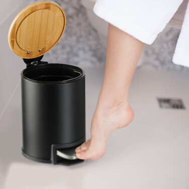 Relaxdays Bad Mülleimer 3 l mit Bambusdeckel