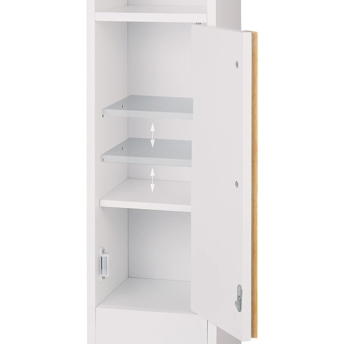 Relaxdays Toilettenpapierhalter stehend, Badezimmeregal HBT 75,5 x 18,5 x 18,5 cm, MDF & Bambus, WC Papier Schrank, weiß