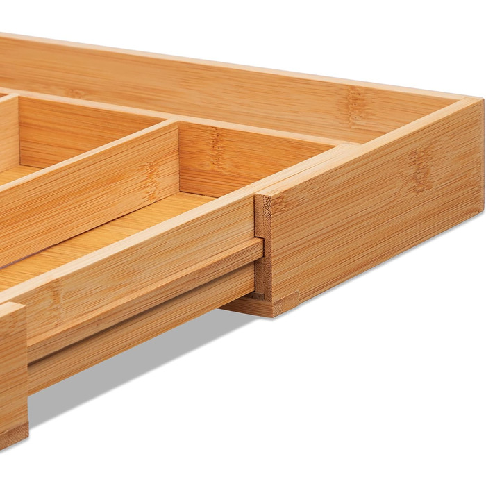 Relaxdays Besteckkasten, Bambus, HBT: 5 x 29-47,5 x 35,5 cm, 4-6 Fächer, Schubladeneinsatz, natur