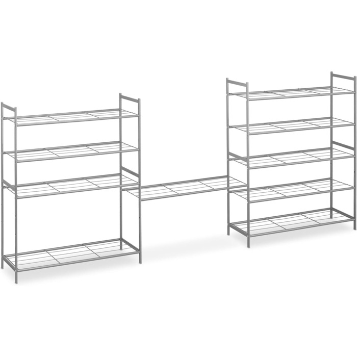 Relaxdays Schuhregal, Metall, 5 Ebenen, stapelbar, erweiterbar, HBT: 90x70x26 cm, 15 Paar Schuhe, silber