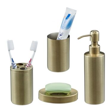 Relaxdays 4-tlg. Badezimmer Set in Gold