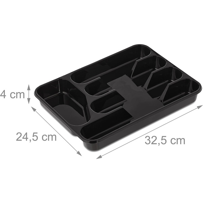 Relaxdays Besteckkasten, 2er Set, 5 Fächer, Kunststoff, schwarz (24,5x32,5 cm)