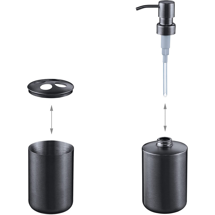Relaxdays Badezimmer Set, 4-teilig, Seifenspender, Seifenschale, Zahnputzbecher, Zahnbürstenhalter, Edelstahl, anthrazit 1003