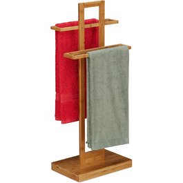 Relaxdays Handtuchhalter Bambus, 2-armig, HxBxT: 88x35,5x23,5cm