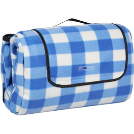 Relaxdays XXL Picknickdecke, 200x300cm, isoliert, wasserdicht, Karierte Fleece Stranddecke, weich, Tragegriff, blau-weiß