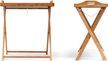 Relaxdays Tabletttisch, Bambus, HxBxT: 63,5 x 55 x 35 cm, klappbarer Beistelltisch mit Tablett, für Frühstück, Natur Single
