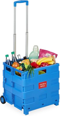 Relaxdays Einkaufstrolley, Klapptrolley, 35 kg, faltbar, Rolltrolley (Blau)