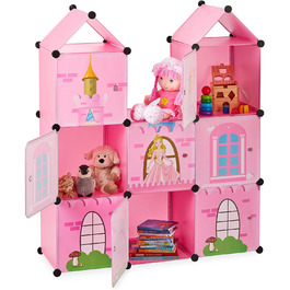 Relaxdays Steckregal Kinderzimmer, Prinzessinnenschloss, Kunststoff, DIY Schrank mit Türen, HBT: 128 x 110 x 37 cm, rosa Single