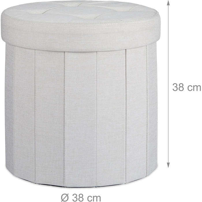 Relaxdays faltbarer Sitzhocker mit Stauraum, rund, 38x38x38 cm, creme