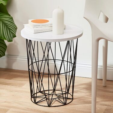 Relaxdays, weiß-schwarz runder Beistelltisch mit Metallkorb, dekorativer Couchtisch, Wohnzimmertisch modern, 45cm hoch,  (Design A)