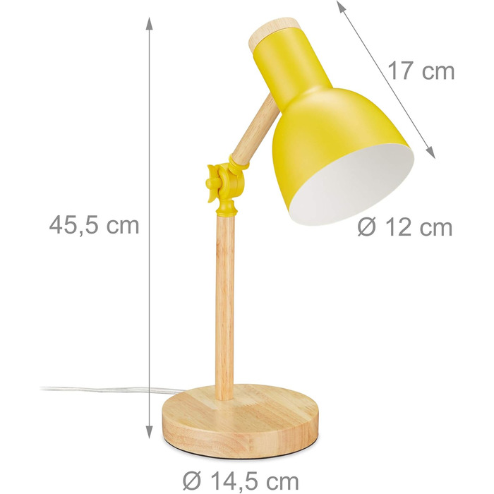Relaxdays Retro Schreibtischlampe, verstellbar, Holz & Metall, E14, 45,5x14,5 cm, Gelb