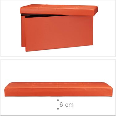 Relaxdays Faltbare Sitzbank 76cm, 2-Sitzer mit Stauraum, Kunstleder, 300kg belastbar, Orange