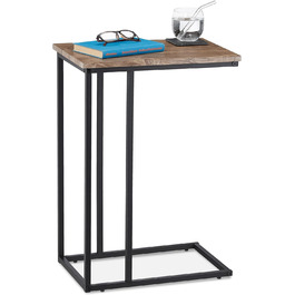 Relaxdays Beistelltisch, Industrial Design, C-Form, Ablagetisch, Metall & Holzoptik, HBT 66x46x30 cm, grau-braun/schwarz