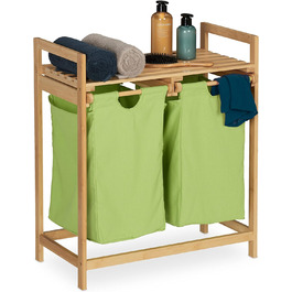 Relaxdays Bambus Wäschekorb, 2 Fächer, ausziehbar, 60L, Natur
