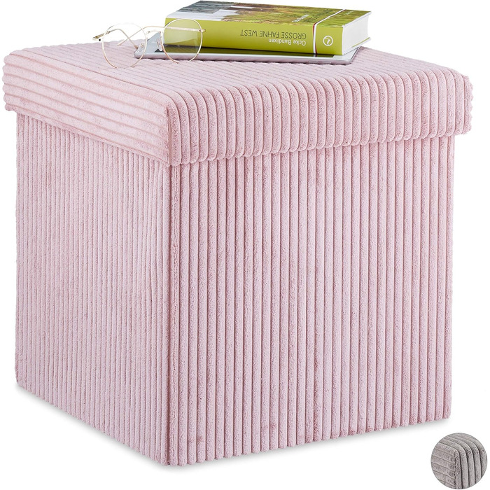 Relaxdays Sitzwürfel, faltbar, mit Stauraum, Kordsamt, 38x38x38 cm, rosa