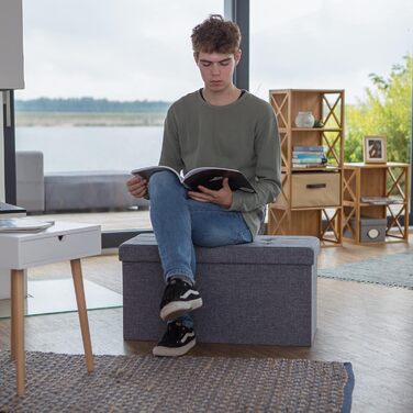 Relaxdays Faltbare Sitzbank XL mit Stauraum, 38x76x38 cm, Dunkelgrau