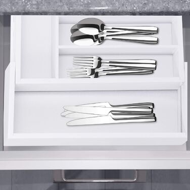 Relaxdays Besteckkasten Schublade, ausziehbar, variable Breite, 5 bis 7 Fächer, Bambus Organizer, HBT: 5x48x33,5cm, weiß