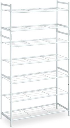 Relaxdays Schuhregal, Metall, 5 Ebenen, stapelbar, erweiterbar, HBT 90x70x26 cm, 15 Paar Schuhe, weiß