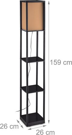 Relaxdays Stehlampe mit Regal, E27, 3 Ablagen, modernes Design, 159x26x26 cm, schwarz-braun