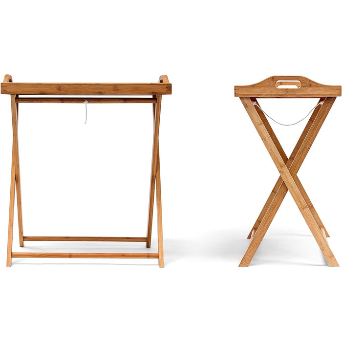 Relaxdays Tabletttisch, Bambus, HxBxT: 63,5 x 55 x 35 cm, klappbarer Beistelltisch mit Tablett, für Frühstück, Natur Single