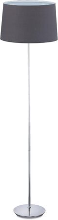 Relaxdays Stehlampe, Stoffschirm, verchromter Fuß, E27, Ø 40 cm, 148,5 cm hoch, Grau