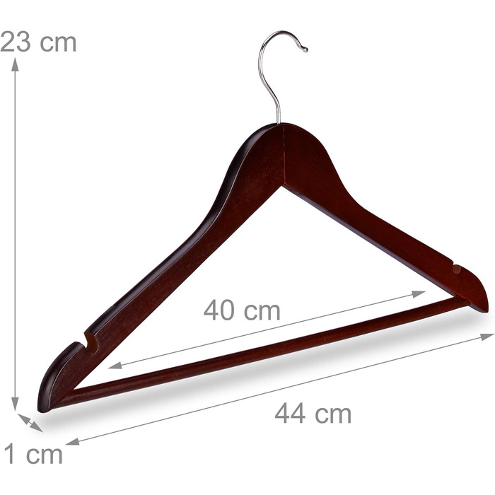 Relaxdays 00 x Kleiderbügel Holz, Garderobenbügel, klassisch, Hemden & Hosen, 360° drehbar, Bügel HxB 23 x 44 cm,    00er Pack (1, Braun, 20er Pack)