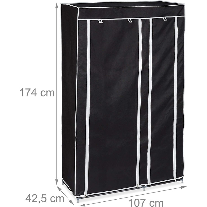 Relaxdays 1 x Stoffschrank, mit Kleiderstange & 5 Fächern, HBT: 174 x 107 x 42,5 cm, Stabiler Faltschrank mit Bezug, schwarz