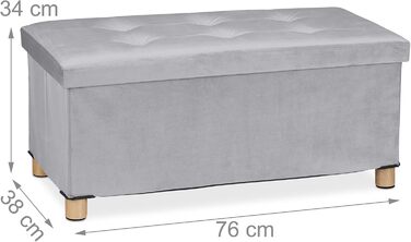 Relaxdays Sitzbank mit Stauraum, Samt, Holzfüße, 120 kg, faltbar, 34x76x38 cm, Hellgrau