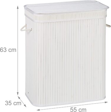 Wäschekorb Bambus, rechteckiger Wäschesortierer, 2 Fächer, klappbar, 95 l, Weiß