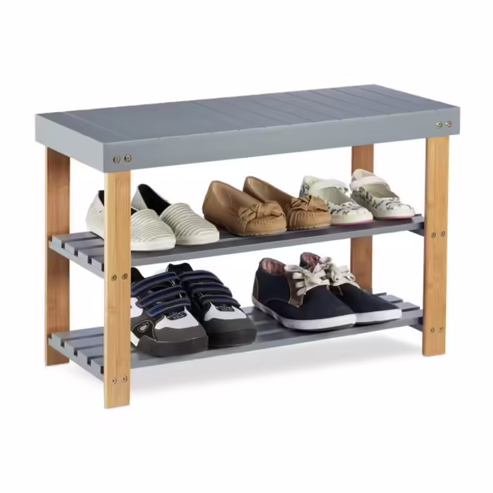 Relaxdays Bambus Schuhbank grau