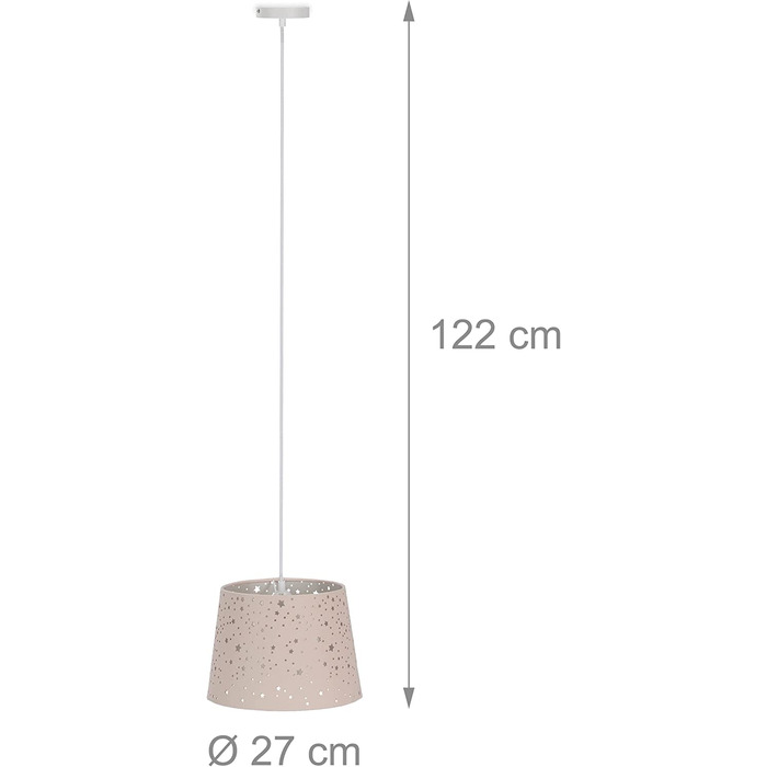 Relaxdays Kinderzimmerlampe Sterne, hängende Schirmlampe für Mädchen, Sternenhimmel Motiv, E27, runder Stoffschirm, rosa, 122