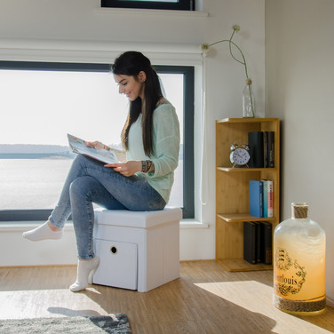 Relaxdays Faltbarer Sitzhocker Leinen mit Fach