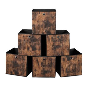 Relaxdays Stoff Aufbewahrungsbox Holzoptik 6er Set
